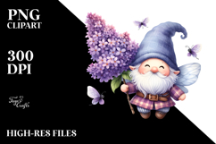 Cute Floating Gnome with Lilac PNG Product Image 2