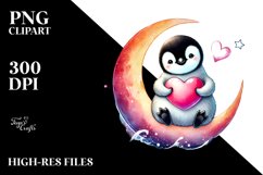 Adorned Penguin Moon Heart PNG Product Image 2