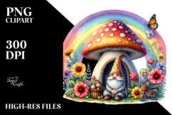 Colorful Gnome House with Rainbow and Flowers | Clipart Product Image 2