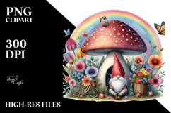 Colorful Gnome House with Rainbow and Flowers | Clipart Product Image 2