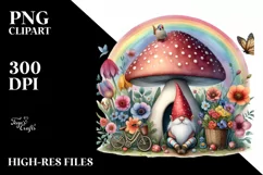 Colorful Gnome House with Rainbow and Flowers | Clipart Product Image 1