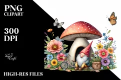 Colorful Gnome House with Rainbow and Flowers | Clipart Product Image 1