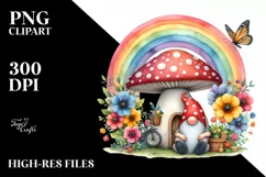 Colorful Gnome House with Rainbow and Flowers | Clipart Product Image 3