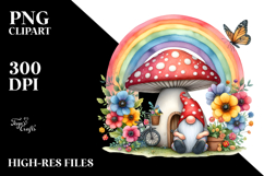 Colorful Gnome House with Rainbow and Flowers | Clipart Product Image 2