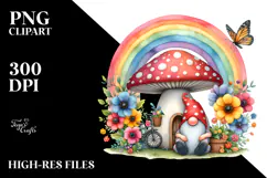 Colorful Gnome House with Rainbow and Flowers | Clipart Product Image 2