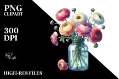 Colorful Ranunculus Bottle | Sublimation Clipart Product Image 3