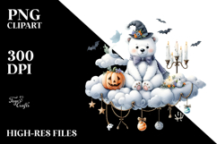Watercolor Halloween Polar Bear Sitting on Cloud PNG Product Image 2