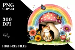 Colorful Cat House with Rainbow and Flowers | Clipart Product Image 1