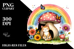Colorful Cat House with Rainbow and Flowers | Clipart Product Image 2