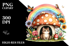 Colorful Cat House with Rainbow and Flowers | Clipart Product Image 2