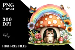Colorful Cat House with Rainbow and Flowers | Clipart Product Image 2
