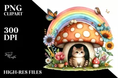 Colorful Cat House with Rainbow and Flowers | Clipart Product Image 1