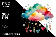Watercolor Moon with Hanging Hearts, PNG Product Image 2