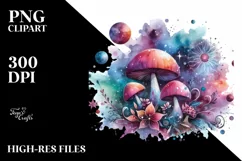 Colorful Astral Mushroom Watercolor Clipart Product Image 1
