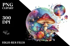 Colorful Astral Mushroom Watercolor Clipart Product Image 1