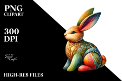 Wood Bunny with Golden Insertions PNG Product Image 2