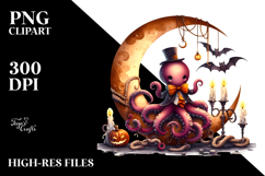 Watercolor Halloween Octopus Sitting on Cloud PNG Product Image 2
