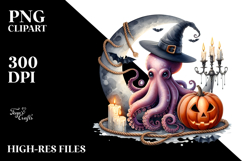 Octopus Dressed for Halloween, Watercolor PNG Product Image 2