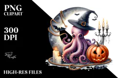 Octopus Dressed for Halloween, Watercolor PNG Product Image 2