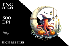 Octopus Dressed for Halloween, Watercolor PNG Product Image 2