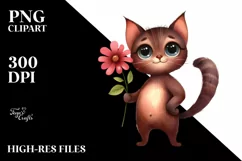 Brown Cat Caricature Watercolor Clipart Product Image 3