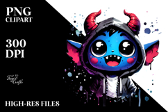 Funny Demon with Spooky Hoodie, Vibrant Watercolor PNG Product Image 2
