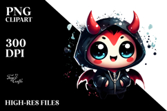 Funny Demon with Spooky Hoodie, Vibrant Watercolor PNG Product Image 2