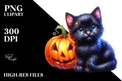 Cute Black Cat with Pumpkins | Sublimation | Clipart Product Image 1