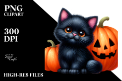 Cute Black Cat with Pumpkins | Sublimation | Clipart Product Image 2