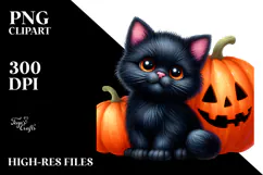 Cute Black Cat with Pumpkins | Sublimation | Clipart Product Image 2