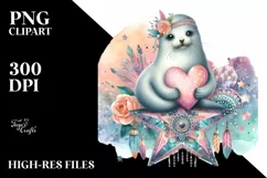 Colorful Boho Seal Holding Heart PNG Product Image 2