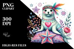 Colorful Boho Seal Holding Heart PNG Product Image 2