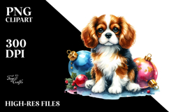 Cavalier King Charles Spaniel with Christmas Globes PNG Product Image 2