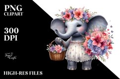 Boho Baby Elephant Basket Azalea | Sublimation | Clipart Product Image 1