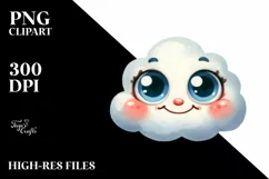 Watercolor Funny Baby Face Expressive Cloud PNG Product Image 3