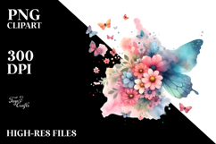 Colorful Butterfly Silhouette Flower Painting, PNG Product Image 2