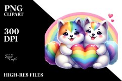 Cute Rainbow with Akita Heart PNG Product Image 2