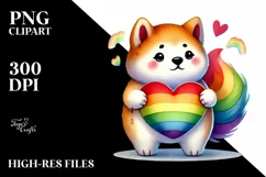 Cute Rainbow with Akita Heart PNG Product Image 2