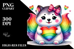 Cute Rainbow Akita, Watercolor PNG Product Image 2