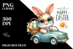 Easter Bunny Driving Flower, Clipart |T-shirt, Mug PNG Product Image 1