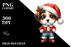 Watercolor Baby Puppy in Santa Suit | Sublimation Clipart Product Image 1