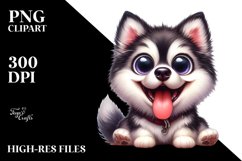 Cute Crazy Siberian Husky Sitting Watercolor Clipart Product Image 3