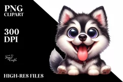 Cute Crazy Siberian Husky Sitting Watercolor Clipart Product Image 3