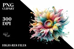 Abstract Vibrant Sunflower, White Background PNG Product Image 3