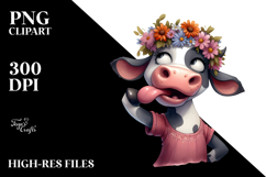 Cartoony Cow with Flower Crown PNG Product Image 2