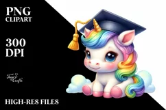 Baby Unicorn with Graduation Cap PNG Product Image 3