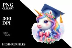 Baby Unicorn with Graduation Cap PNG Product Image 3