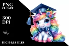 Baby Unicorn with Graduation Cap PNG Product Image 3