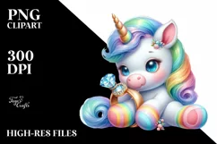 colorful Baby Unicorn with Ring PNG Product Image 1