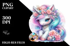 colorful Baby Unicorn with Ring PNG Product Image 1